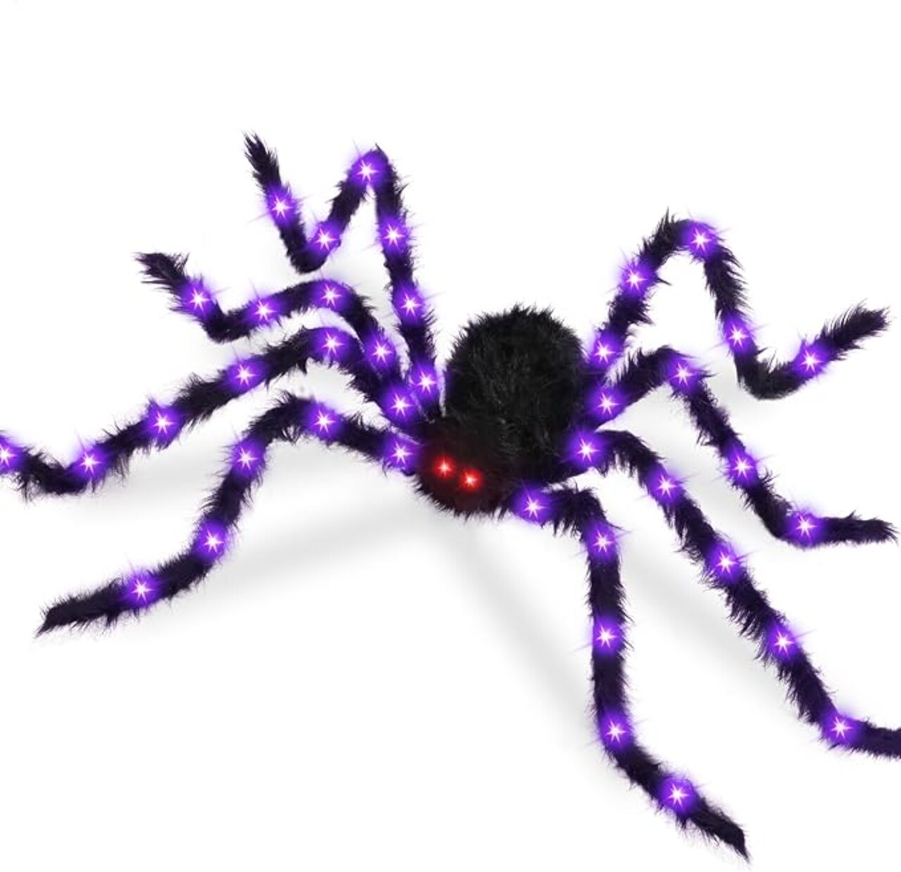 Decoration 38LED Light up Black Hairy Spider with Red Lighted Eyes Battery Operated Realistic Scary Fake Spider for Yard Party Haunted House Decor Outdoor Indoor